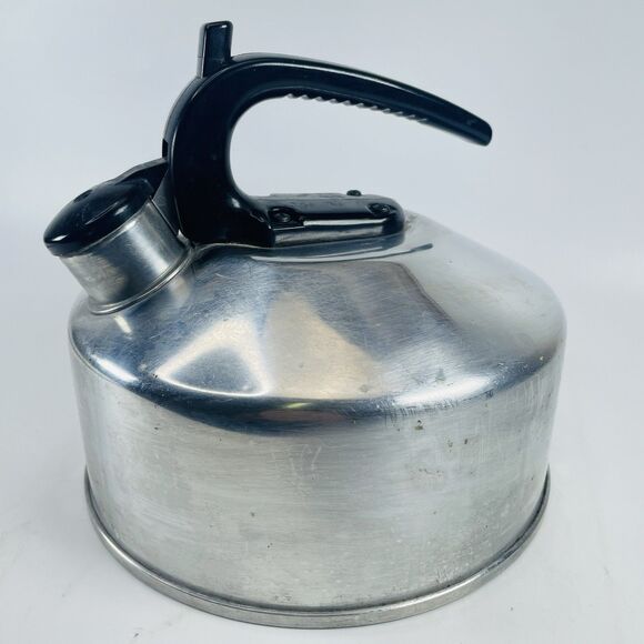 Vintage Enterprise Aluminum CO Whistle Tea Kettle Pot Chrome Silver 2.5 QT USA - Picture 1 of 13